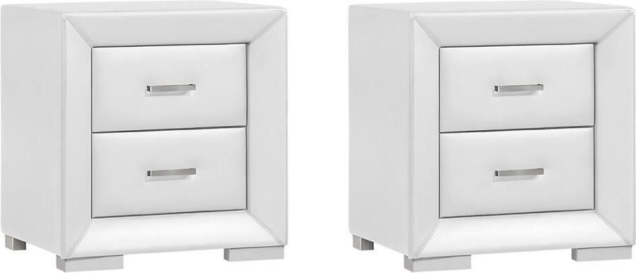 Vente-unique Set van 2 nachtkastjes – 2 lades – Wit kunstleer – CAPITOLE L 51.5 cm x H 54.5 cm x D 43 cm - Foto 4