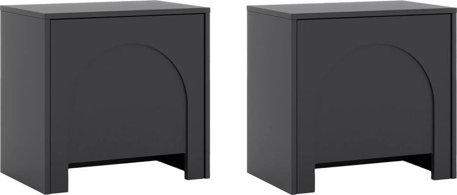 Vente-unique Set van 2 nachtkastjes en 1 deurtje Zwart DELANYA L 50 cm x H 49 cm x D 35 cm