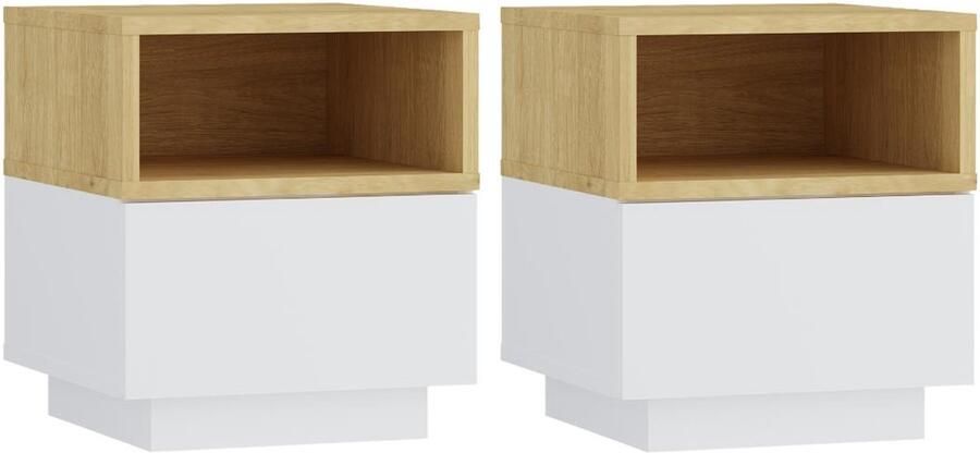 Vente-unique Set van 2 nachtkastjes met 1 lade en 1 vak Wit en houtlook VYLARA L 40 cm x H 45 cm x D 40 cm