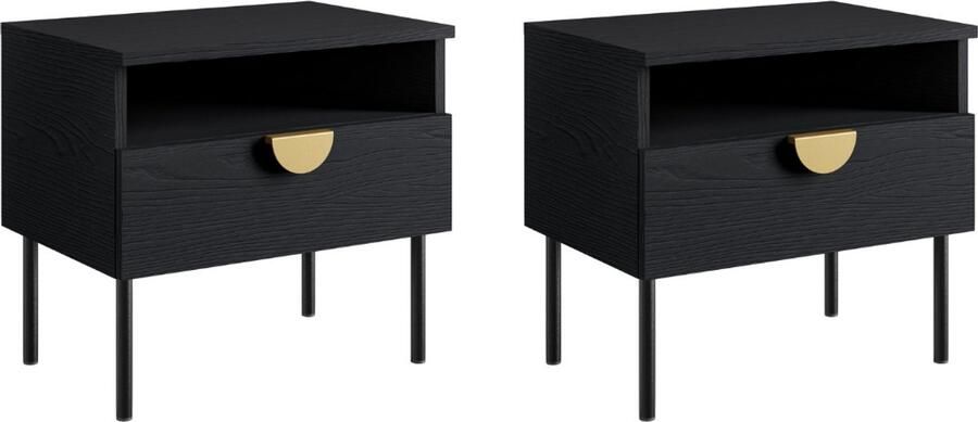 Vente-unique Set van 2 nachtkastjes met 1 lade zwart NATANIEL L 50 cm x H 45.5 cm x D 34.5 cm