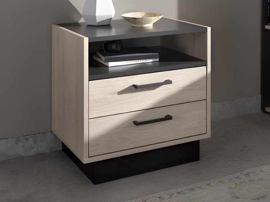 Vente-unique Set van 2 nachtkastjes met 2 lades en 1 nis naturel en antraciet LEANDRE L 50 cm x H 51 cm x D 38 cm - Foto 2