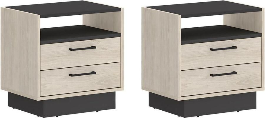 Vente-unique Set van 2 nachtkastjes met 2 lades en 1 nis naturel en antraciet LEANDRE L 50 cm x H 51 cm x D 38 cm - Foto 3