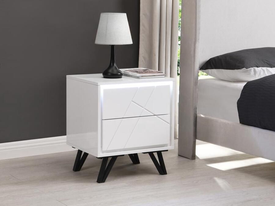 Vente-unique Set van 2 nachtkastjes met 2 lades Met ledverlichting Mdf Wit gelakt SALIANO L 48 cm x H 55 cm x D 40 cm - Foto 3