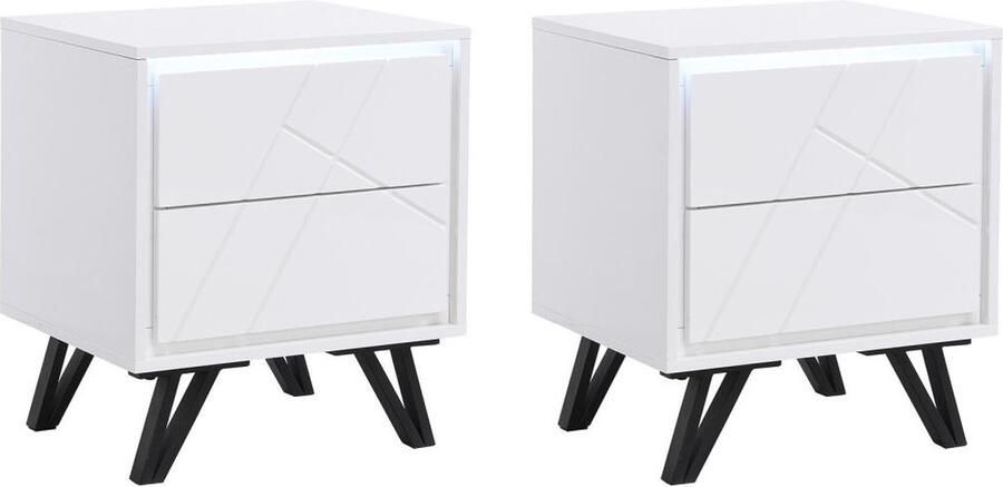 Vente-unique Set van 2 nachtkastjes met 2 lades Met ledverlichting Mdf Wit gelakt SALIANO L 48 cm x H 55 cm x D 40 cm - Foto 2