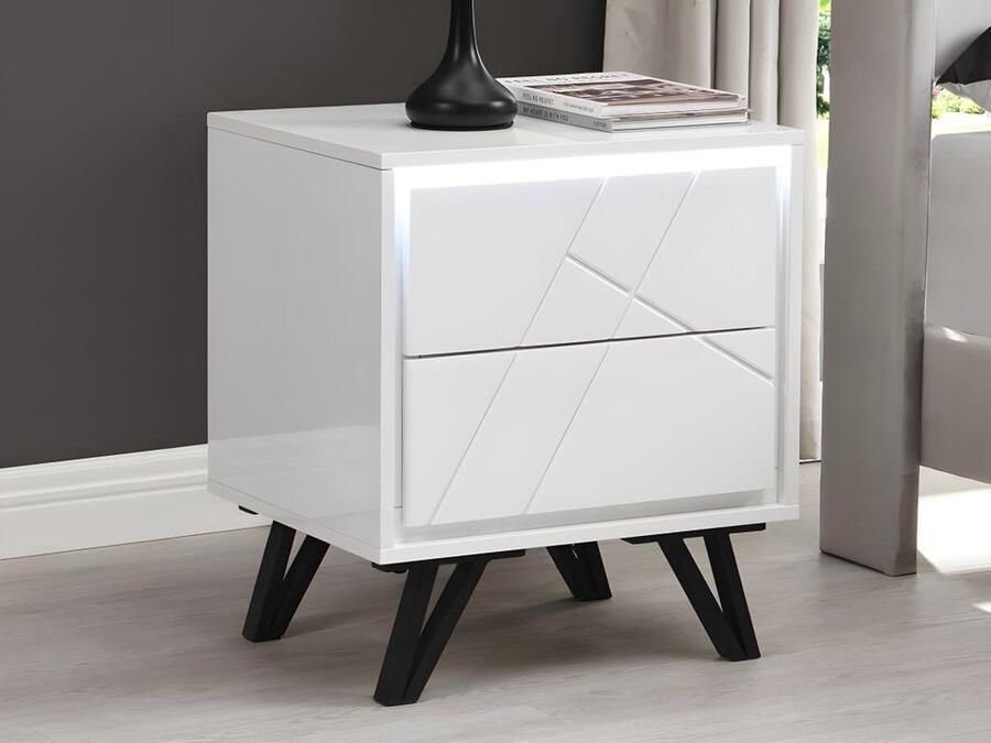 Vente-unique Set van 2 nachtkastjes met 2 lades Met ledverlichting Mdf Wit gelakt SALIANO L 48 cm x H 55 cm x D 40 cm