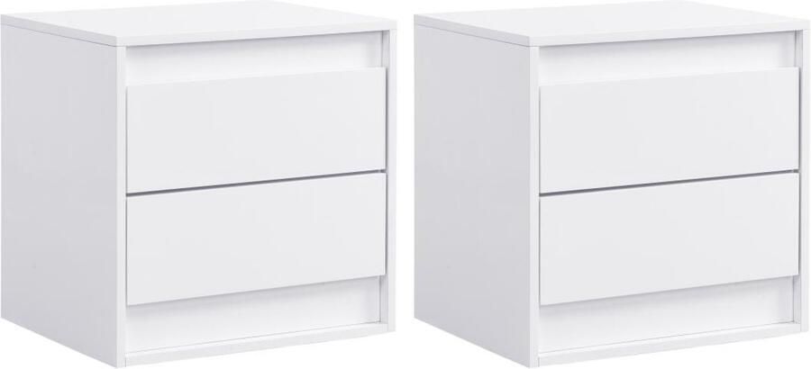 Vente-unique Set van 2 nachtkastjes met 2 lades Met ledverlichting Mdf Wit RUKALO L 50 cm x H 50 cm x D 40 cm