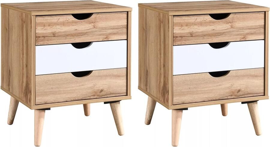 Vente-unique Set van 2 nachtkastjes met 3 lades Kleuren: houtlook en wit LURVIA L 45 cm x H 57 cm x D 40 cm