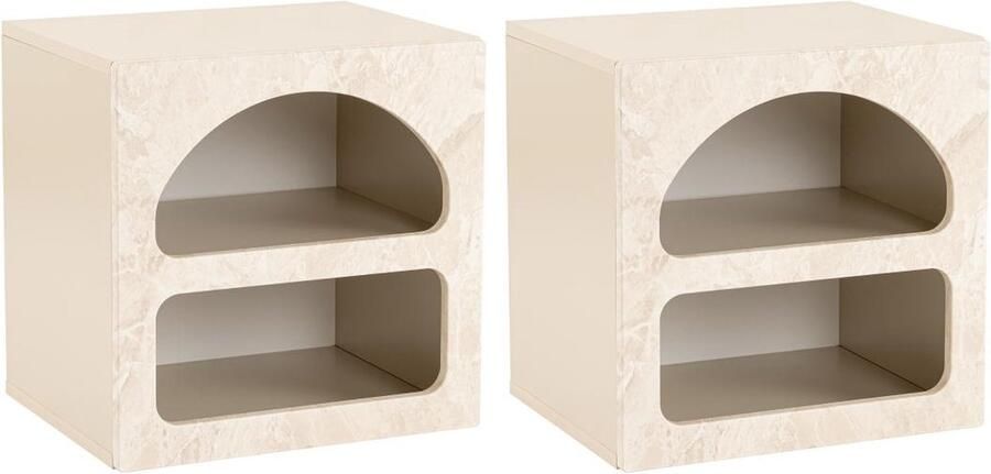 Vente-unique Set van 2 nachtkastjes met opbergruimte Beige met marmerlook LUELA L 50 cm x H 50 cm x D 40 cm