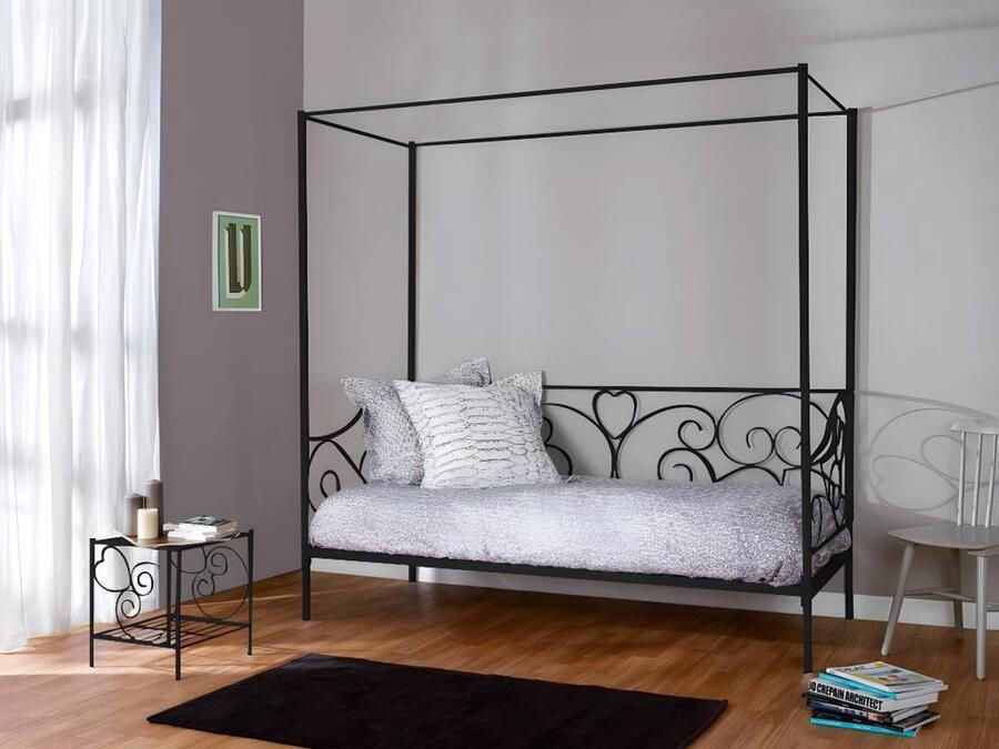 Vente-unique Set van 2 nachtkastjes met romantische look – 1 bovenblad – Metaal – Zwart – VIVIAN L 45.5 cm x H 40.5 cm x D 42 cm - Foto 2