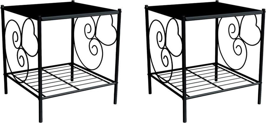 Vente-unique Set van 2 nachtkastjes met romantische look – 1 bovenblad – Metaal – Zwart – VIVIAN L 45.5 cm x H 40.5 cm x D 42 cm