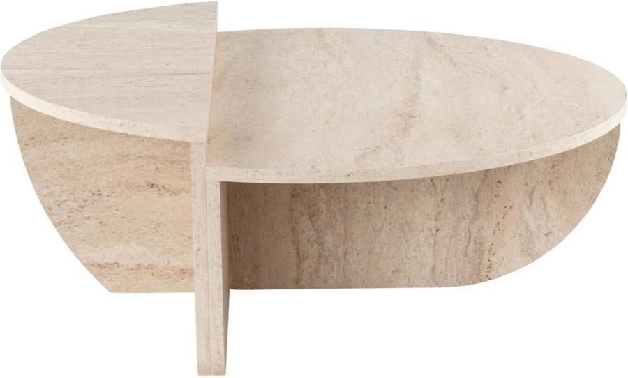 Vente-unique Set van 2 salontafels Beige travertijneffect ALOEVA L 90 cm x H 30 cm x D 90 cm - Foto 3