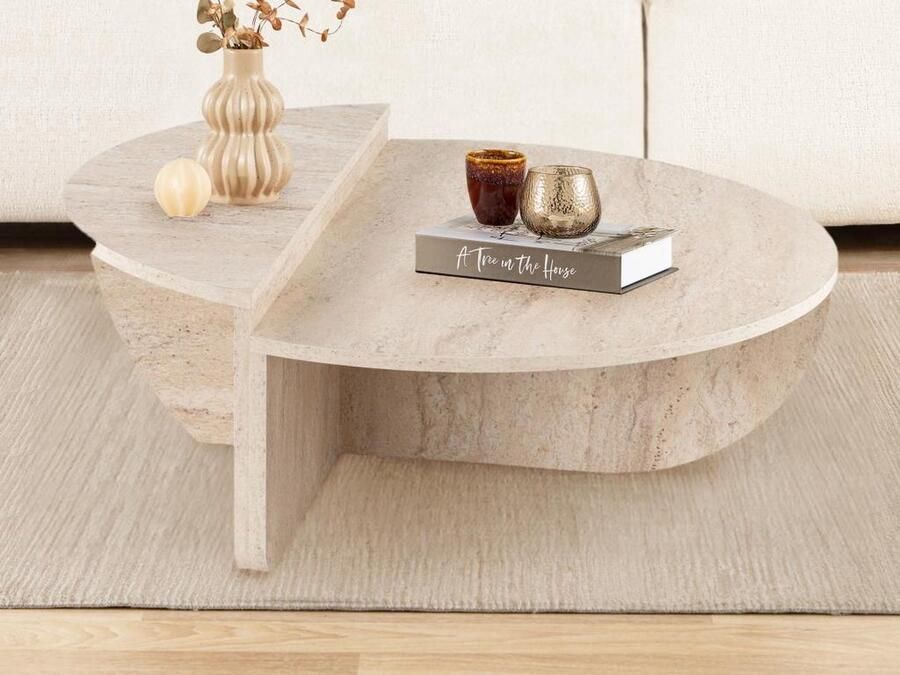 Vente-unique Set van 2 salontafels Beige travertijneffect ALOEVA L 90 cm x H 30 cm x D 90 cm - Foto 4