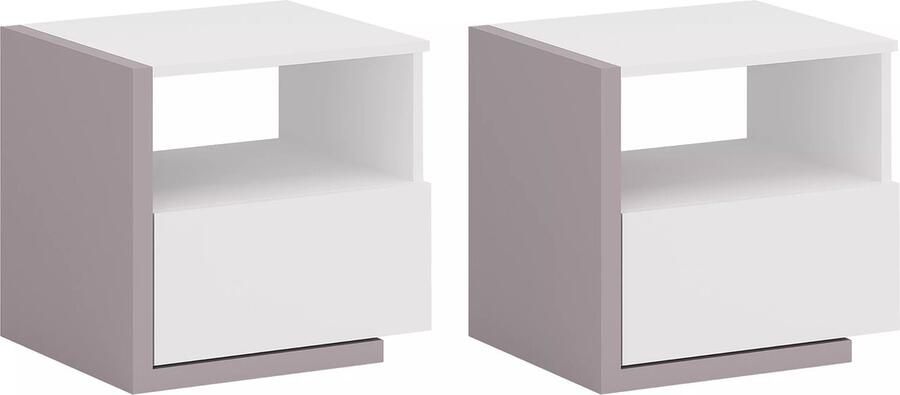 Vente-unique Set van 2 Scandinavische nachtkastjes 1 lade en 1 niche Wit en taupe NAPOLI II L 46.4 cm x H 43 cm x D 39 cm