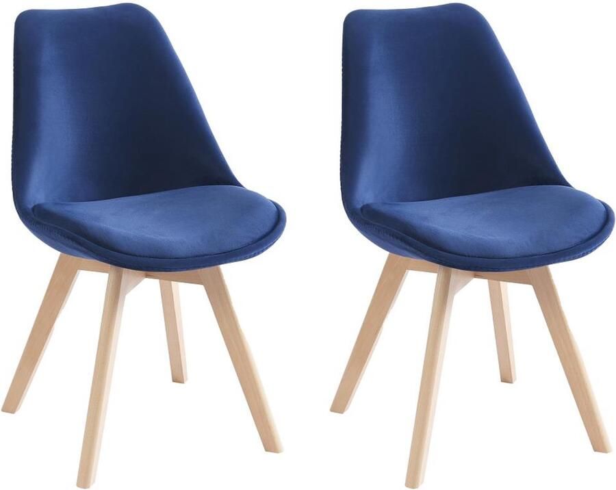 Vente-unique Set van 2 stoelen in fluweel en beuken Blauw JODY L 49 cm x H 82 cm x D 58 cm