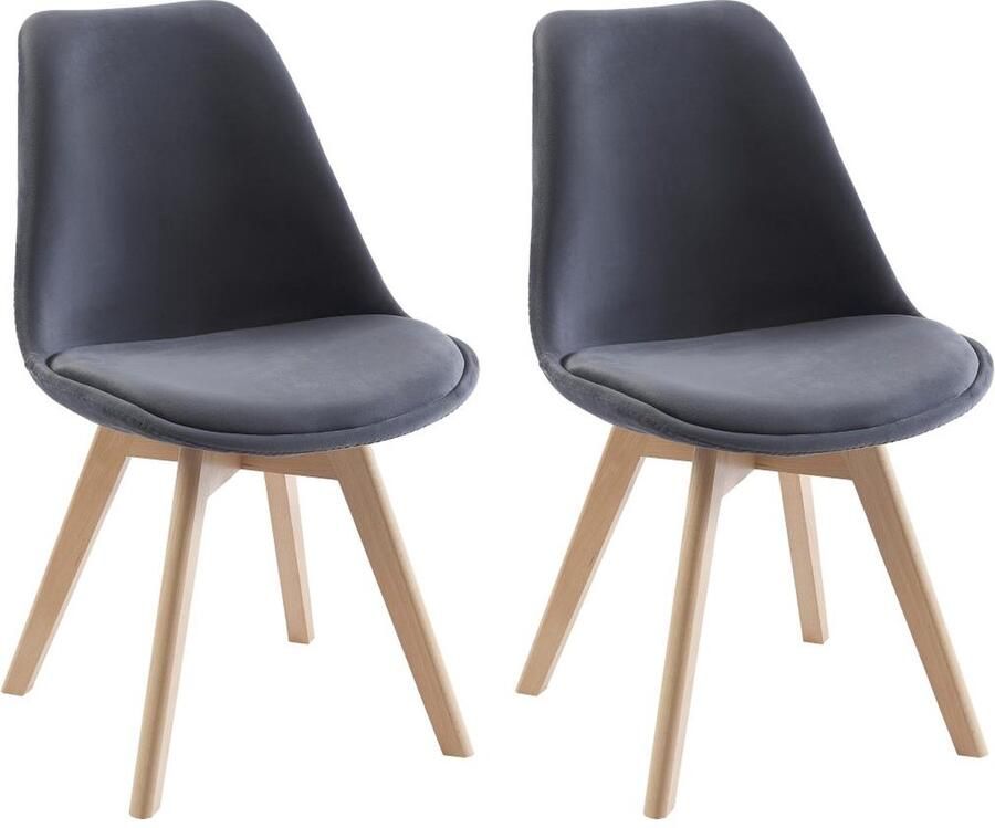 Vente-unique Set van 2 stoelen in fluweel en beuken Grijs JODY L 49 cm x H 82 cm x D 58 cm