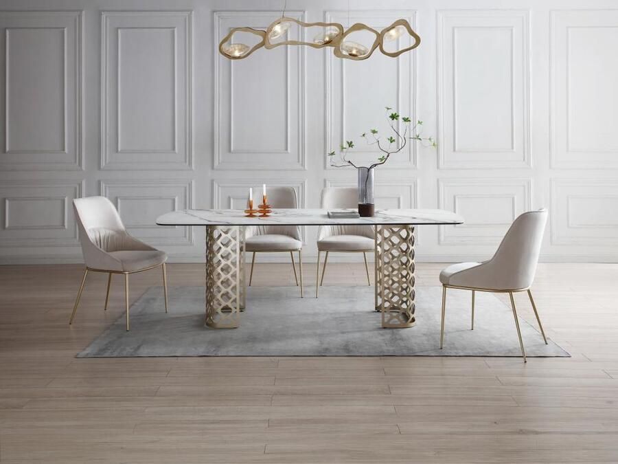 Vente-unique Set van 6 stoelen in fluweel en goudkleurig metaal Beige DRINKA L 53 cm x H 88.8 cm x D 64.5 cm