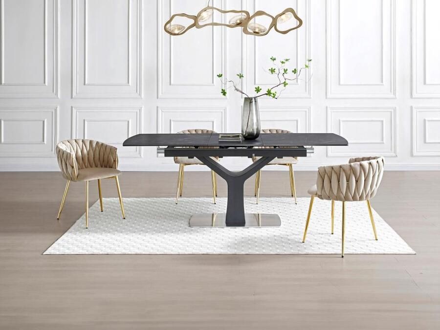 Vente-unique Set van 2 stoelen in fluweel en goudkleurig metaal Beige ELEGANO L 57 cm x H 74 cm x D 59 cm