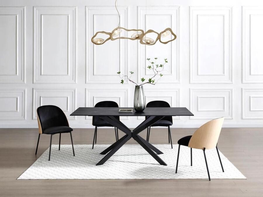 Vente-unique Set van 6 stoelen in fluweel en metaal Zwart en lichte houtlook MIJENIA L 51 cm x H 78 cm x D 58.5 cm - Foto 2