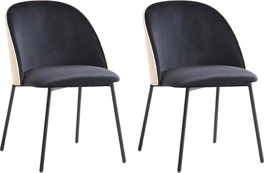 Vente-unique Set van 2 stoelen in fluweel en metaal Zwart en lichte houtlook MIJENIA L 51 cm x H 78 cm x D 58.5 cm - Foto 2