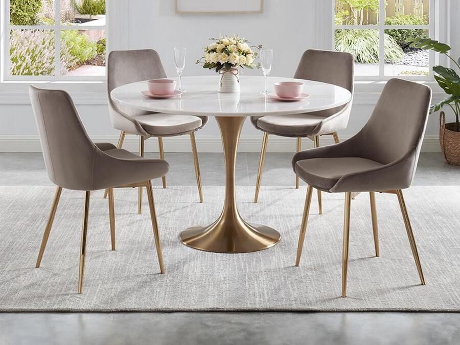 Vente-unique Set van 2 stoelen MASURIE Fluweel en Goudkleurig metaal Taupe L 49 cm x H 85.5 cm x D 56 cm