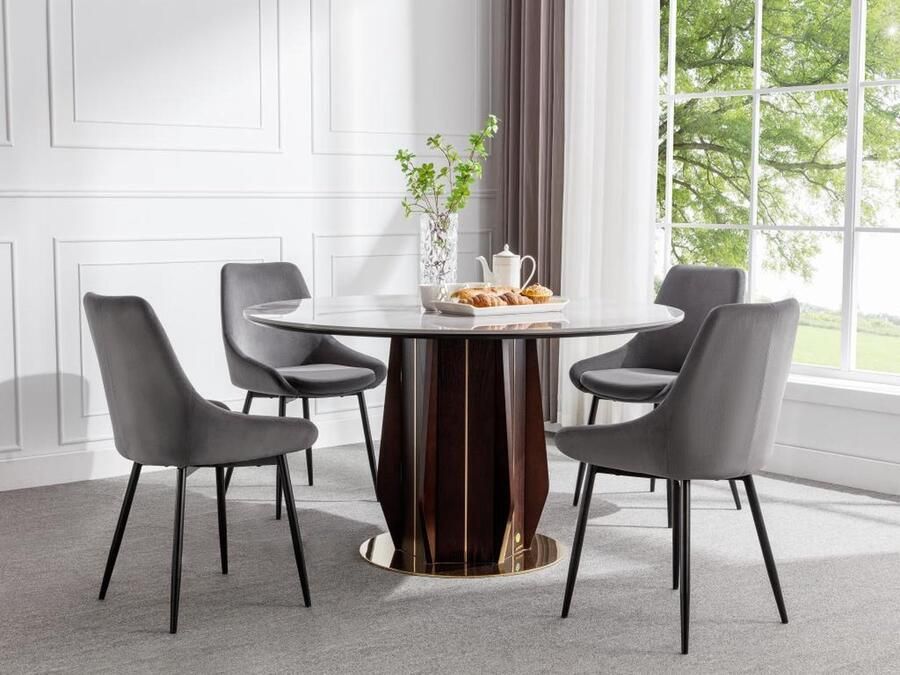 Vente-unique Set van 2 stoelen MASURIE Fluweel Grijs L 49 cm x H 85.5 cm x D 56 cm
