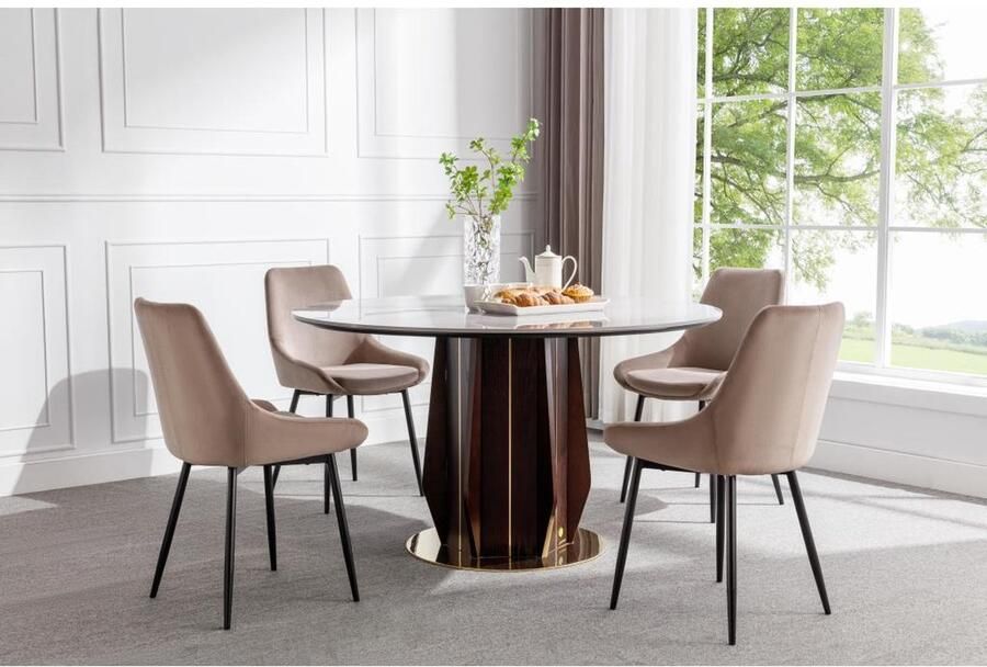 Vente-unique Set van 2 stoelen MASURIE Fluweel Taupe L 49 cm x H 85.5 cm x D 56 cm