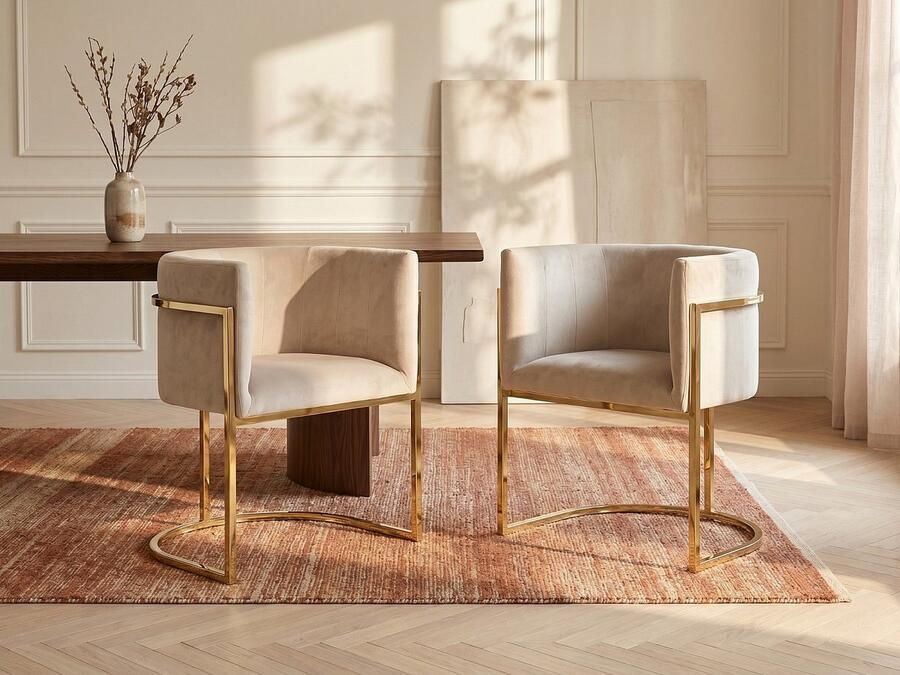 Pascal Morabito Set van 2 stoelen met armleuningen PERIA Fluweel en roestvrij staal Beige & goudkleurig van L 60 cm x H 76 cm x D 56.5 cm - Foto 3
