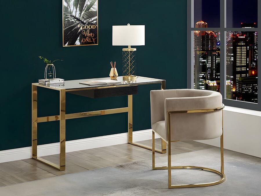 Pascal Morabito Set van 2 stoelen met armleuningen PERIA Fluweel en roestvrij staal Beige & goudkleurig van L 60 cm x H 76 cm x D 56.5 cm - Foto 4