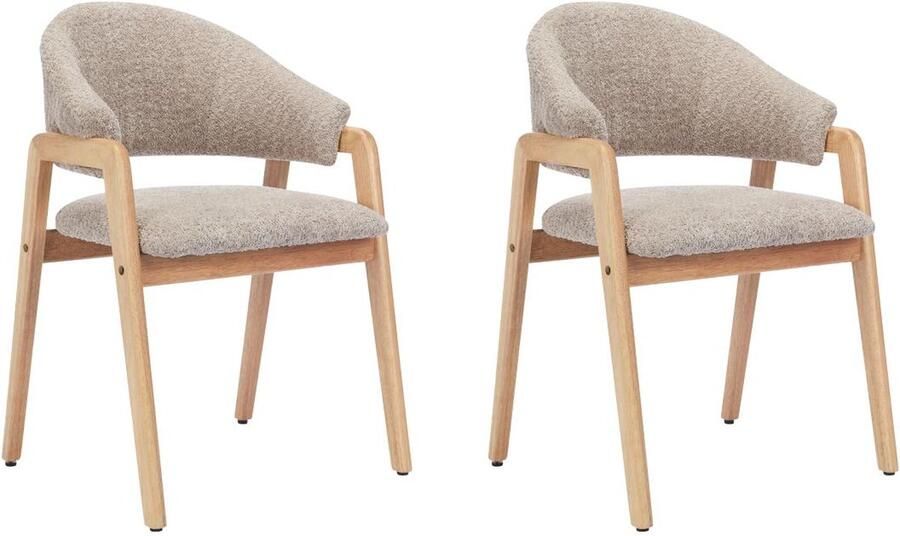 Vente-unique Set van 2 stoelen met armleuningen van boucléstof en heveahout Taupegrijs en naturel SOLUNA L 56 cm x H 82 cm x D 53.5 cm - Foto 2