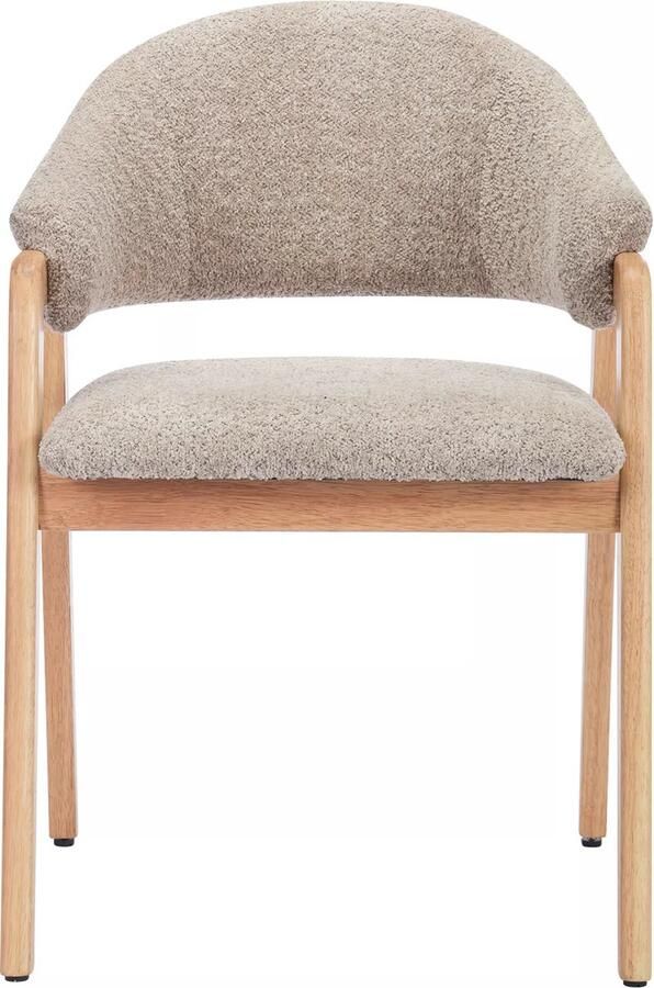 Vente-unique Set van 2 stoelen met armleuningen van boucléstof en heveahout Taupegrijs en naturel SOLUNA L 56 cm x H 82 cm x D 53.5 cm