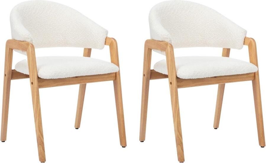 Vente-unique Set van 2 stoelen met armleuningen van boucléstof en heveahout Wit SOLUNA L 56 cm x H 82 cm x D 53.5 cm - Foto 2