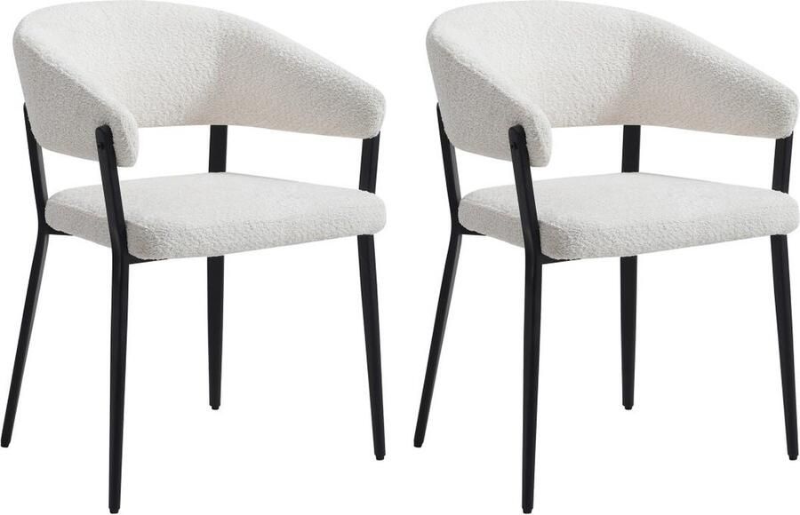 Vente-unique Set van 2 stoelen met armleuningen van boucléstof en zwart metaal Wit AVRELA L 56 cm x H 77 cm x D 55 cm - Foto 2