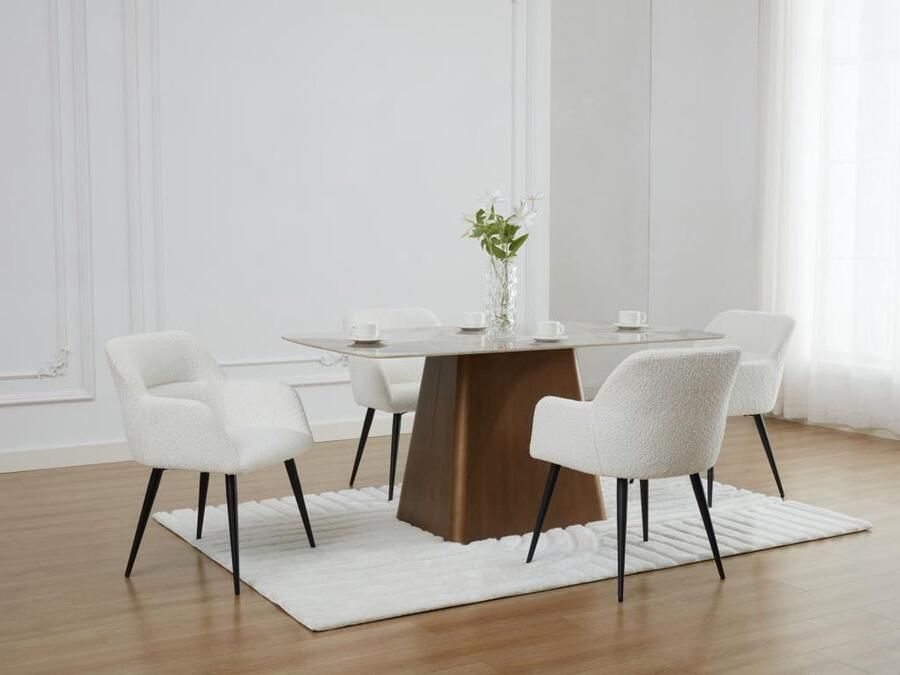 Vente-unique Set van 6 stoelen met armleuningen van boucléstof en zwart metaal Wit HEKA L 59.5 cm x H 78 cm x D 61 cm - Foto 2