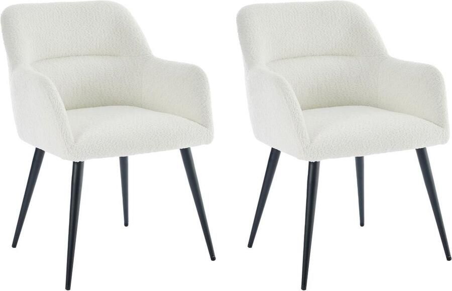 Vente-unique Set van 2 stoelen met armleuningen van boucléstof en zwart metaal Wit HEKA L 59.5 cm x H 78 cm x D 61 cm - Foto 2