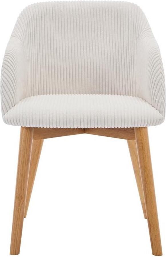 Vente-unique Set van 2 stoelen met armleuningen van ribfluweel en heveahout Crèmewit JELISA L 54 cm x H 79 cm x D 56 cm - Foto 2