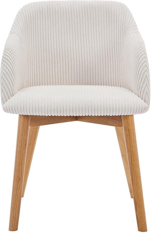 Vente-unique Set van 6 stoelen met armleuningen van ribfluweel en heveahout Crèmewit JELISA L 54 cm x H 79 cm x D 56 cm - Foto 3