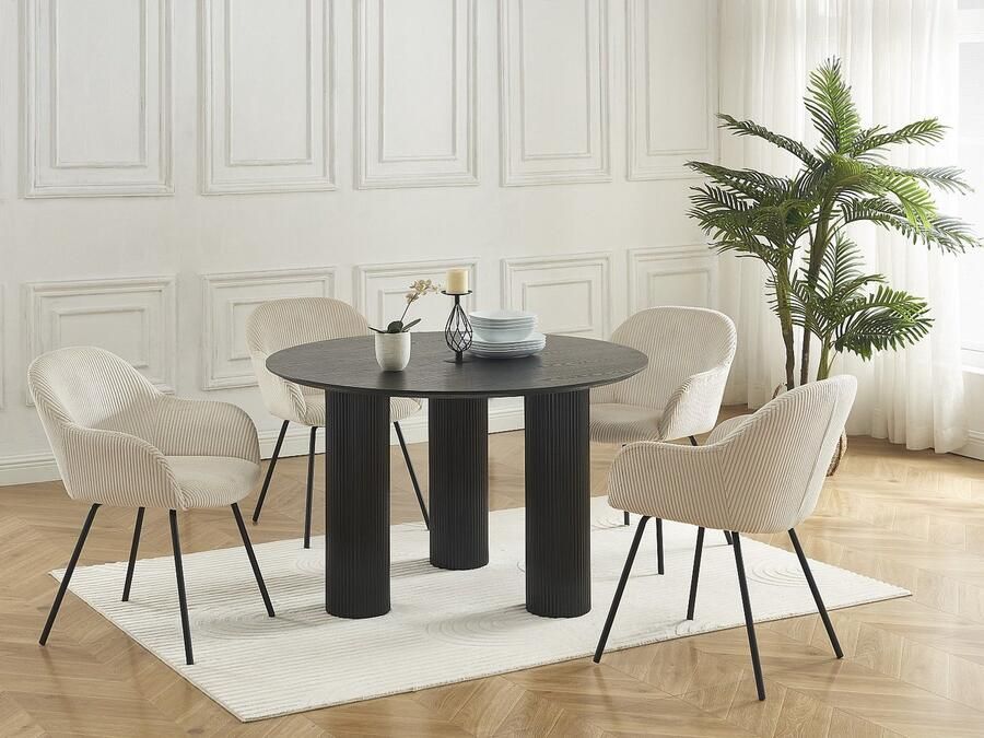 Vente-unique Set van 2 stoelen met armleuningen van ribfluweel en zwart metaal Beige MARENZIA L 58 cm x H 82.5 cm x D 62 cm - Foto 3