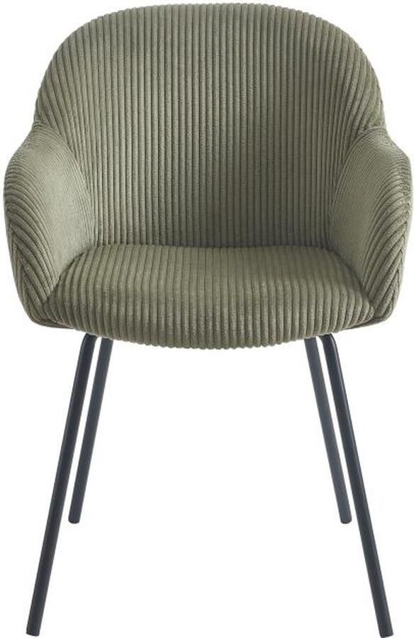 Vente-unique Set van 2 stoelen met armleuningen van ribfluweel en zwart metaal Kaki MARENZIA L 58 cm x H 82.5 cm x D 62 cm