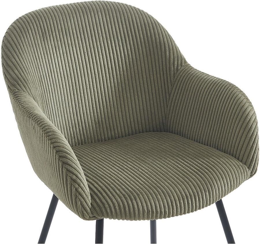 Vente-unique Set van 2 stoelen met armleuningen van ribfluweel en zwart metaal Kaki MARENZIA L 58 cm x H 82.5 cm x D 62 cm - Foto 2