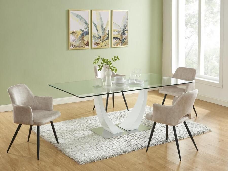 Vente-unique Set van 6 stoelen met armleuningen van stof en zwart metaal Beige KADIJA L 54 cm x H 85 cm x D 59 cm