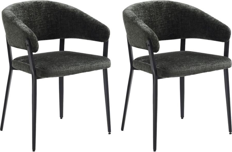 Vente-unique Set van 2 stoelen met armleuningen van stof en zwart metaal Groen AVRELA L 56 cm x H 77 cm x D 55 cm - Foto 2
