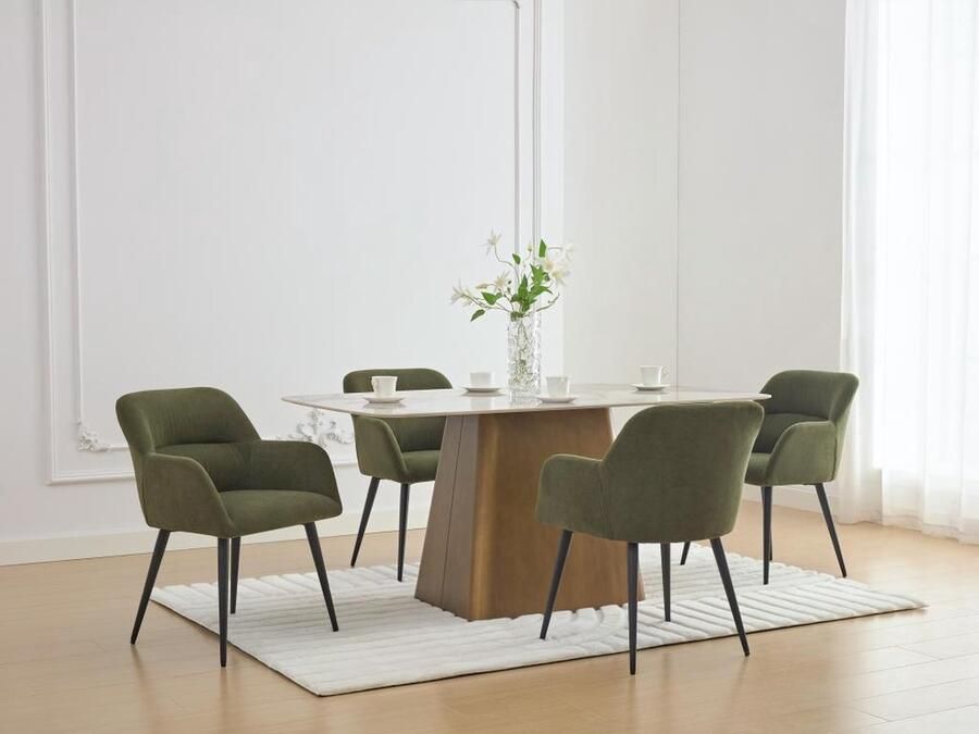 Vente-unique Set van 6 stoelen met armleuningen van stof en zwart metaal Groen HEKA L 59.5 cm x H 78 cm x D 61 cm - Foto 2