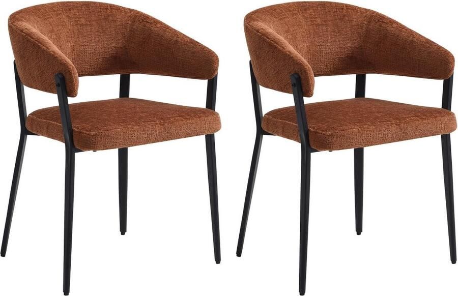 Vente-unique Set van 2 stoelen met armleuningen van stof en zwart metaal Terracotta AVRELA L 56 cm x H 77 cm x D 55 cm - Foto 2