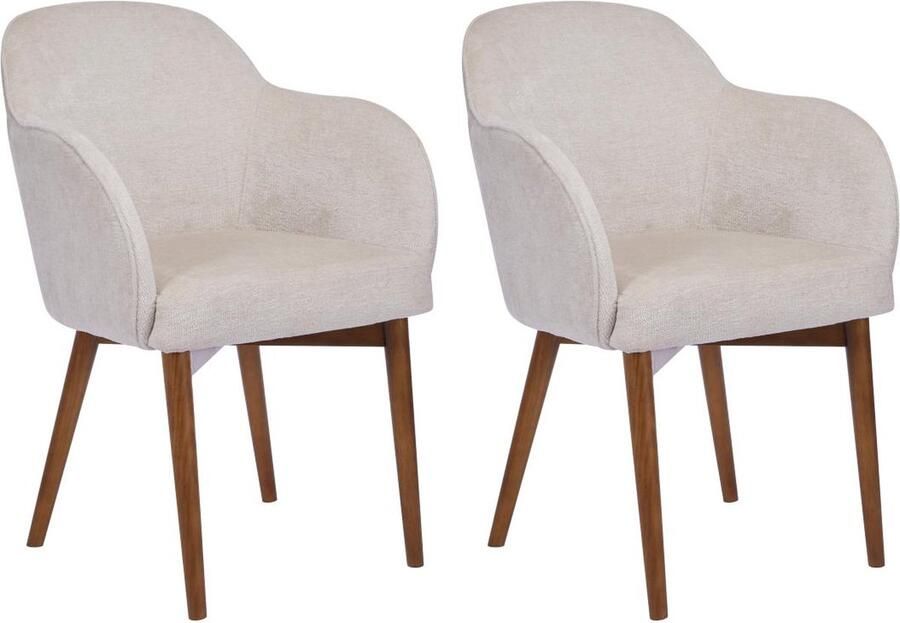 Vente-unique Set van 2 stoelen met armleuningen van stof met textuur en heveahout Crèmewit MODINIA L 58 cm x H 84 cm x D 60 cm