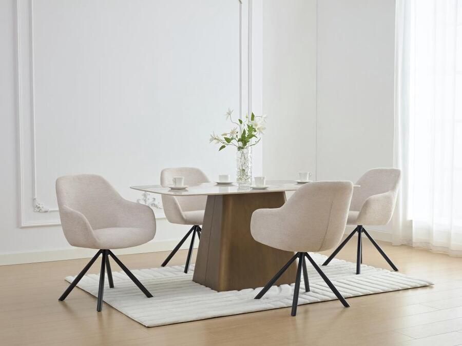 Vente-unique Set van 2 stoelen met armleuningen van stof met textuur en zwart metaal Crèmewit CILIENO L 56 cm x H 84 cm x D 63 cm - Foto 2