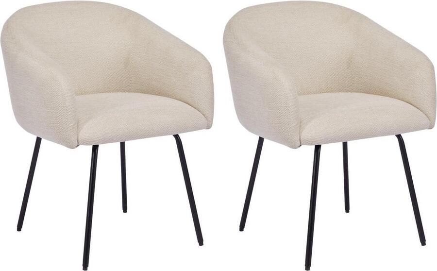 Vente-unique Set van 2 stoelen met armleuningen van stof met textuur en zwart metaal Crèmewit NISTOSIA L 61 cm x H 78 cm x D 62 cm - Foto 2
