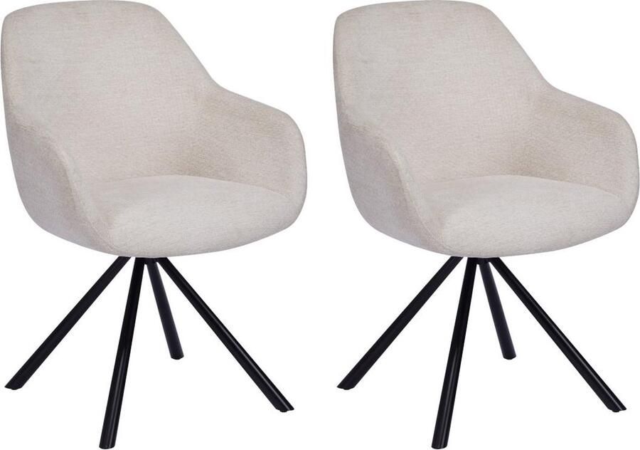 Vente-unique Set van 2 stoelen met armleuningen van stof met textuur en zwart metaal Crèmewit CILIENO L 56 cm x H 84 cm x D 63 cm