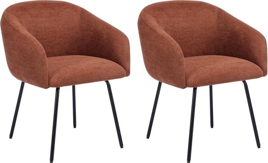 Vente-unique Set van 2 stoelen met armleuningen van stof met textuur en zwart metaal Terracotta NISTOSIA L 61 cm x H 78 cm x D 62 cm - Foto 2