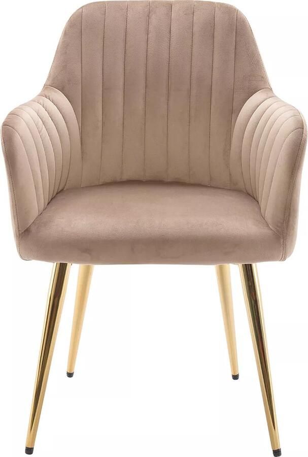 Vente-unique Set van 2 stoelen met armleuningen van velours en goudkleurig metaal Beige ELEANA L 58 cm x H 82 cm x D 59 cm - Foto 2