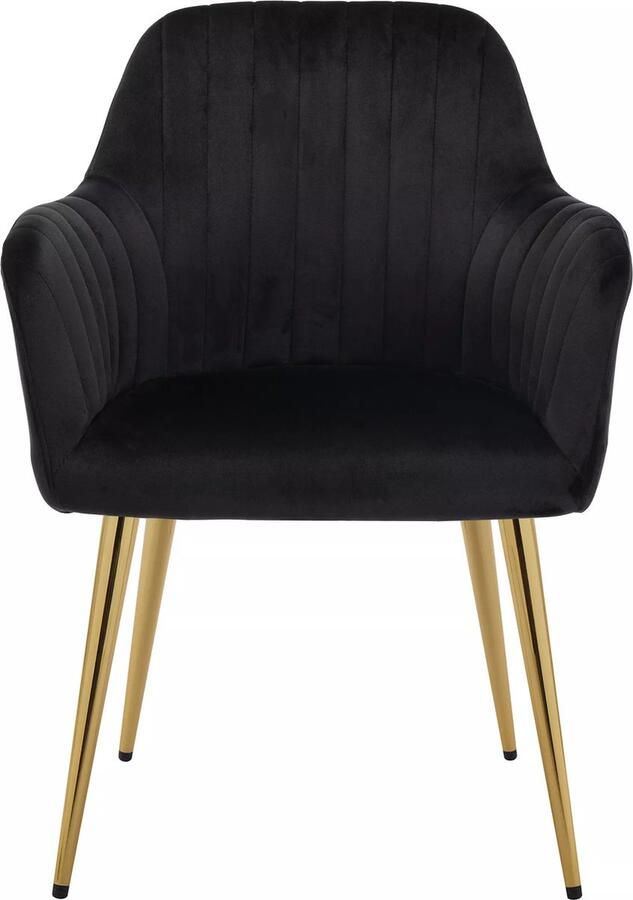 Vente-unique Set van 2 stoelen met armleuningen van velours en goudkleurig metaal Zwart ELEANA L 58 cm x H 82 cm x D 59 cm